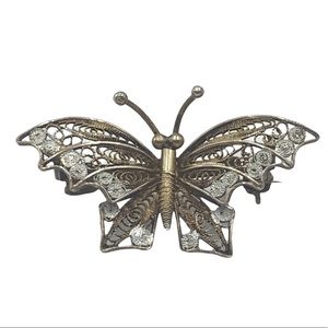 Vintage Filigree brooch butterfly marked 800 vermeil gold tone silver accents